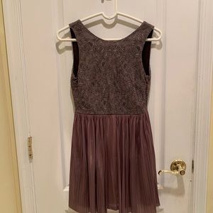 Beautiful mauve dress with floral lace and pleats
